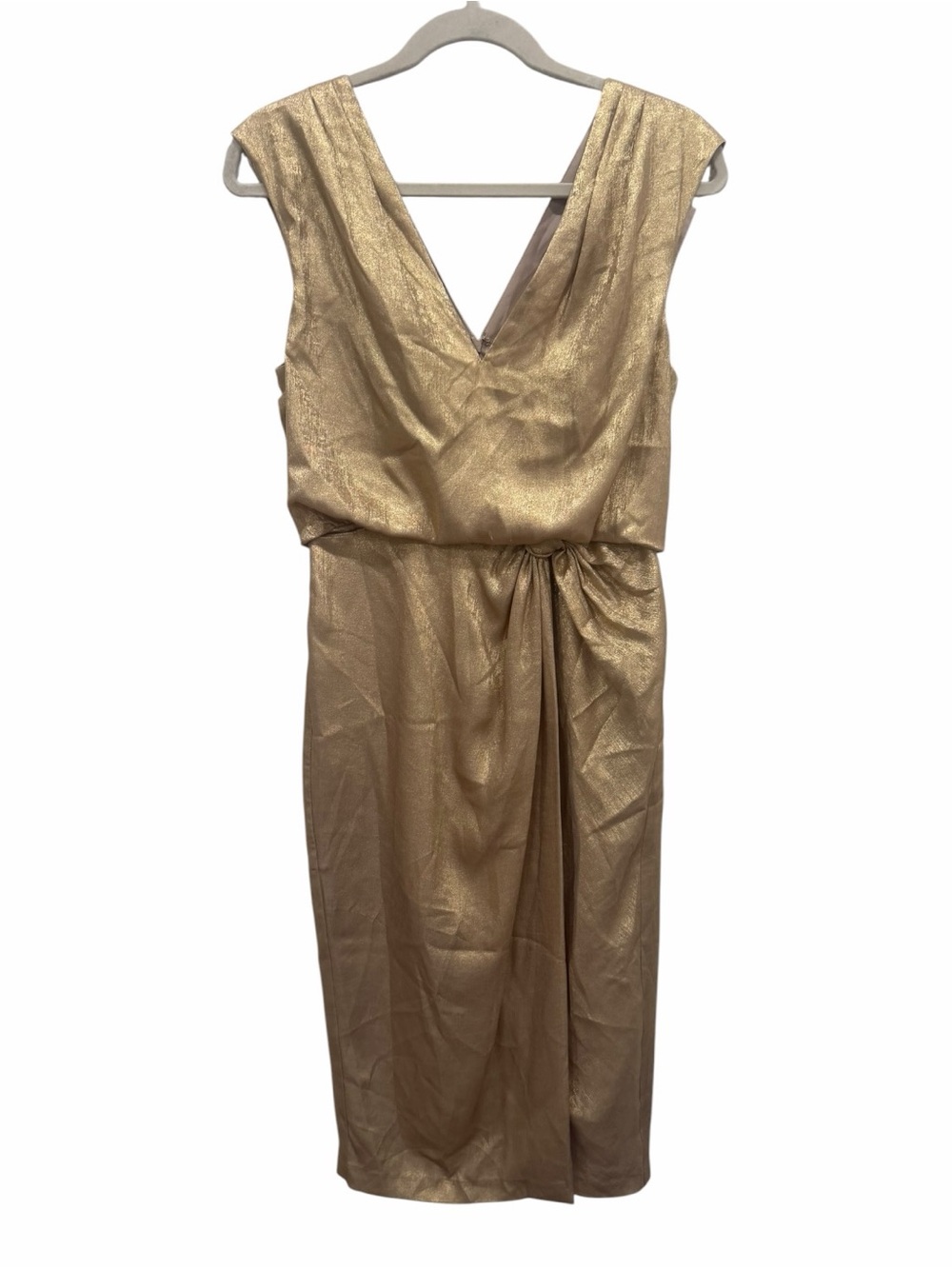 Adrianna Papell Gold Foil Draped Midi Cocktail Dress Size 4 NEW - Picture 11 of 12